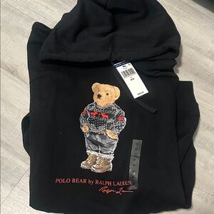 Ralph Lauren Black Hoodie with Polo Bear Graphic